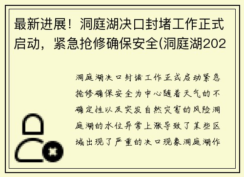 最新进展！洞庭湖决口封堵工作正式启动，紧急抢修确保安全(洞庭湖2021年治理最新消息)